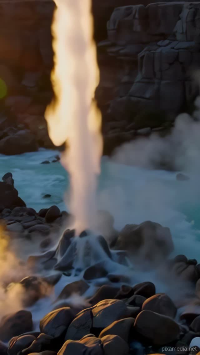 Geyser Blast in Canyon Rapids - Fire & Water AI stock